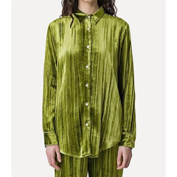 NEW FORTE FORTE pleated velvet shirt in forest green - Picture 1 of 2